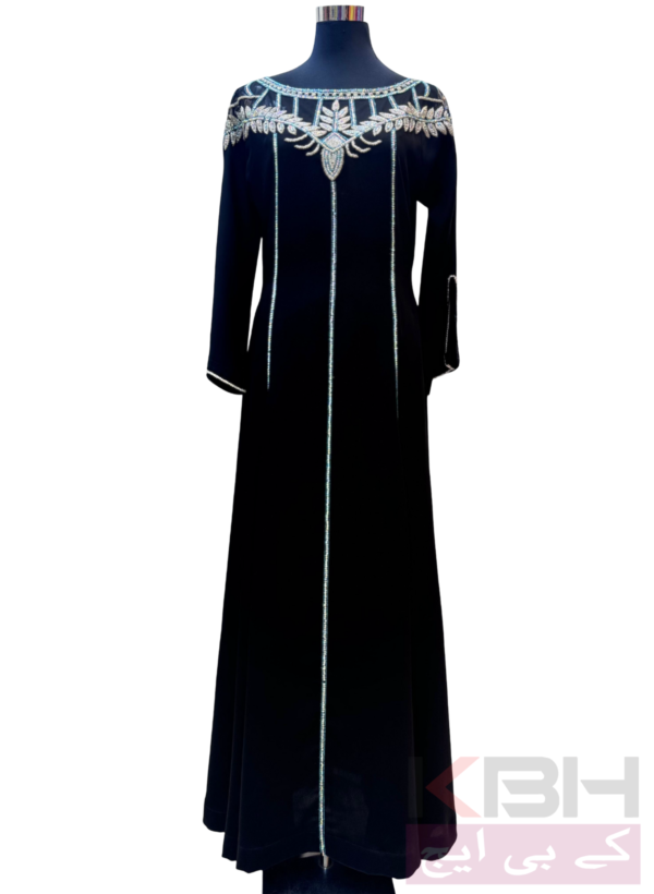 Black Velvet Gown with Silver Embellishments